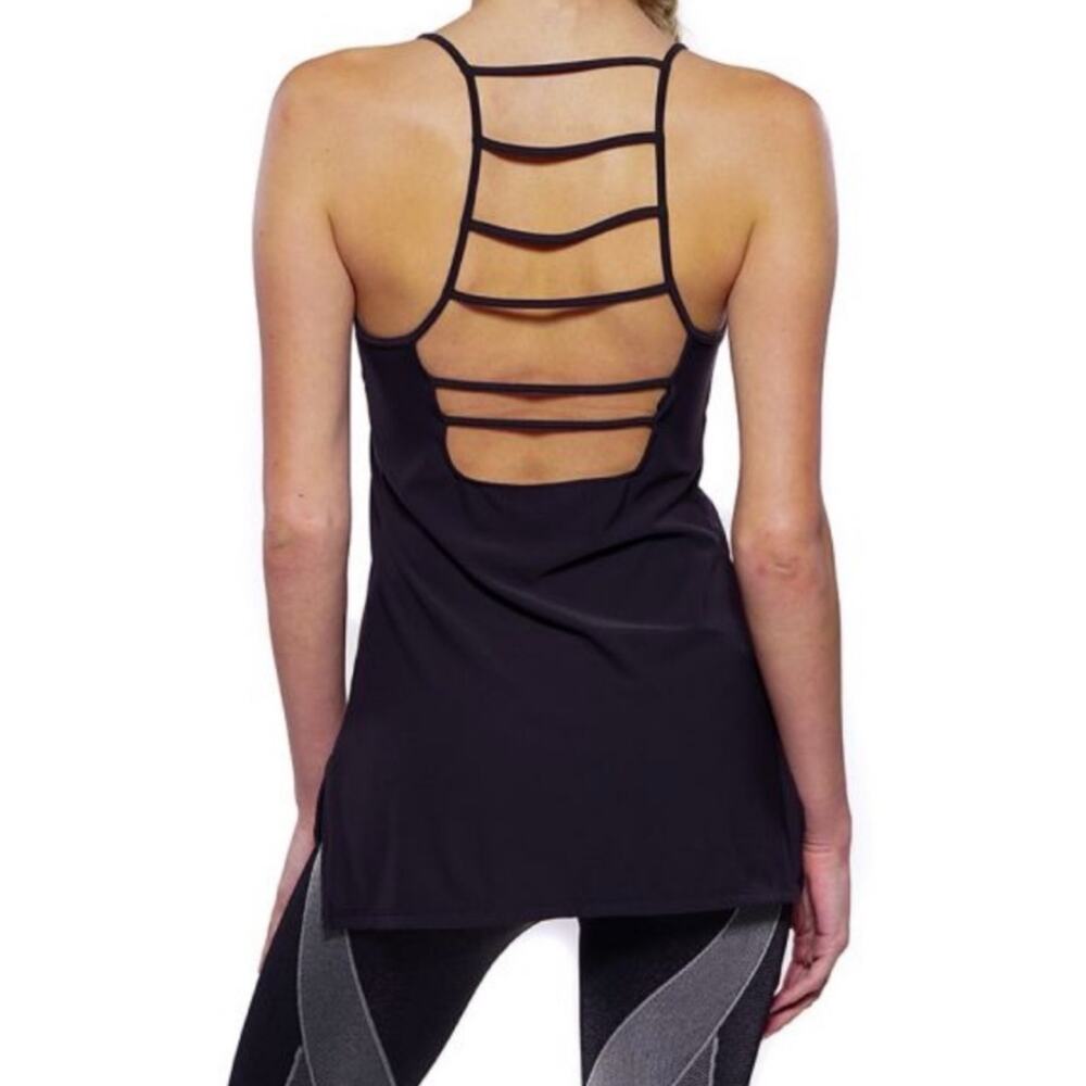 NEW Nux XS Ladder Tank Top Black Strappy Sleeveless Soft Workout Top Gym Cami